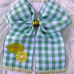 Green Gingham Kids Hair Bow